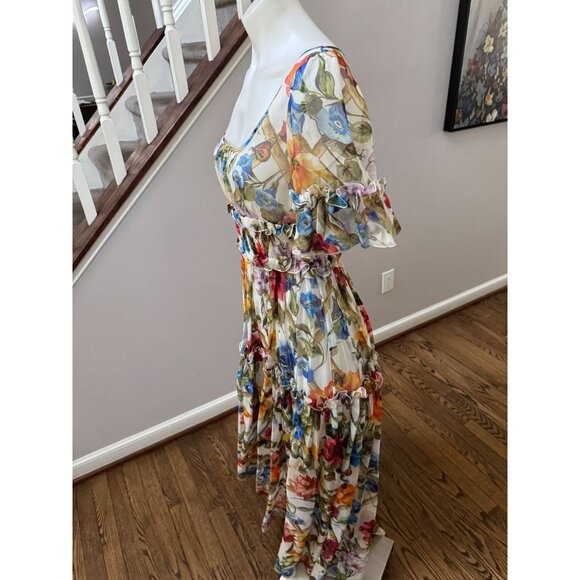 DOLCE & GABBANA Bamboo Floral Printed Silk Chiffon Dress Multicolor Size 38 - Picture 4 of 6